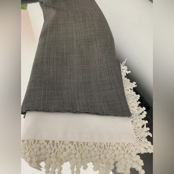 ESCADA Blazer 8 / 38 Black White Check w Faux Shirt Lace Cuffs Lightweight Wool - Picture 12 of 13